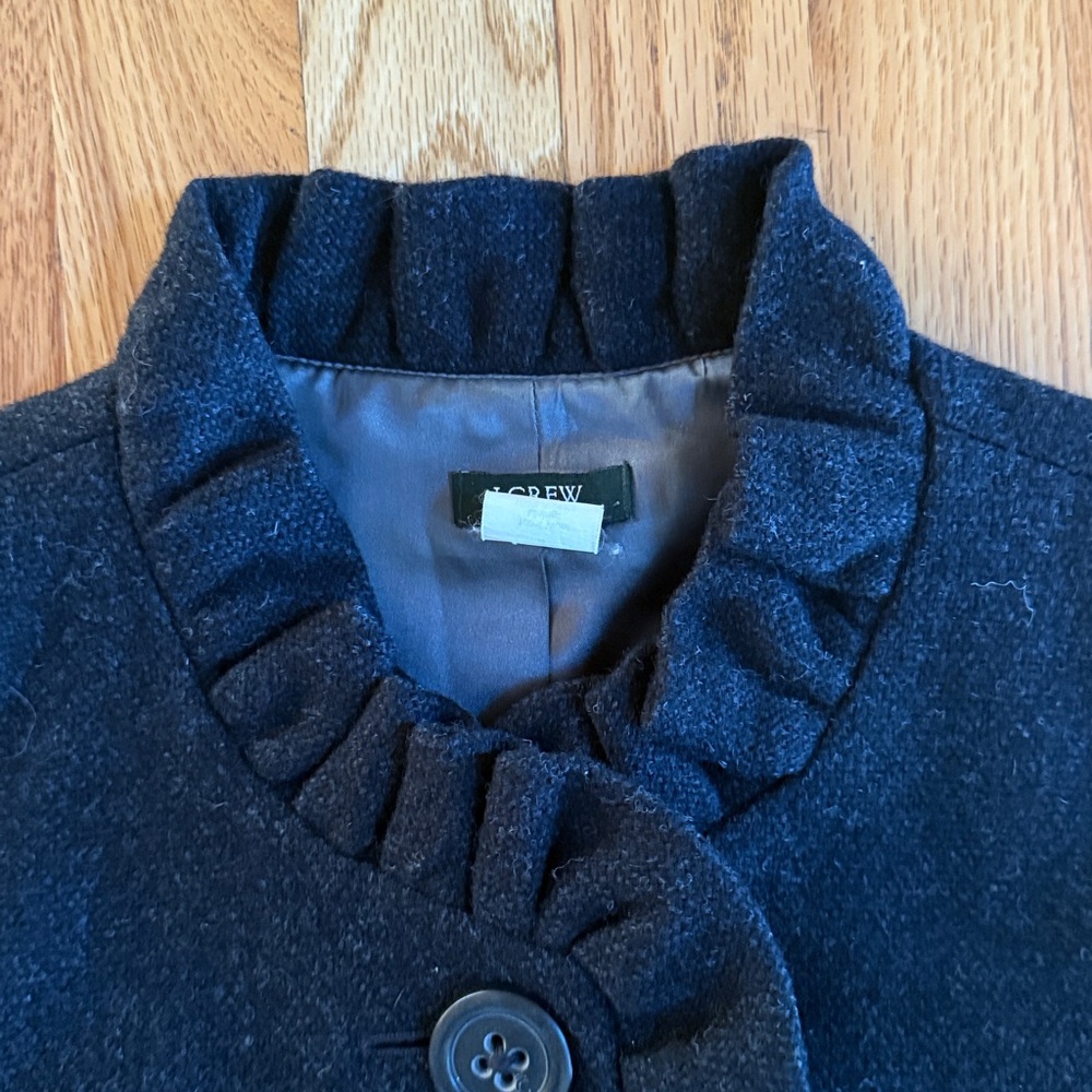 J. CREW Wool Ruffle Button Blazer, Charcoal Gray Size 4 - Picture 5 of 7